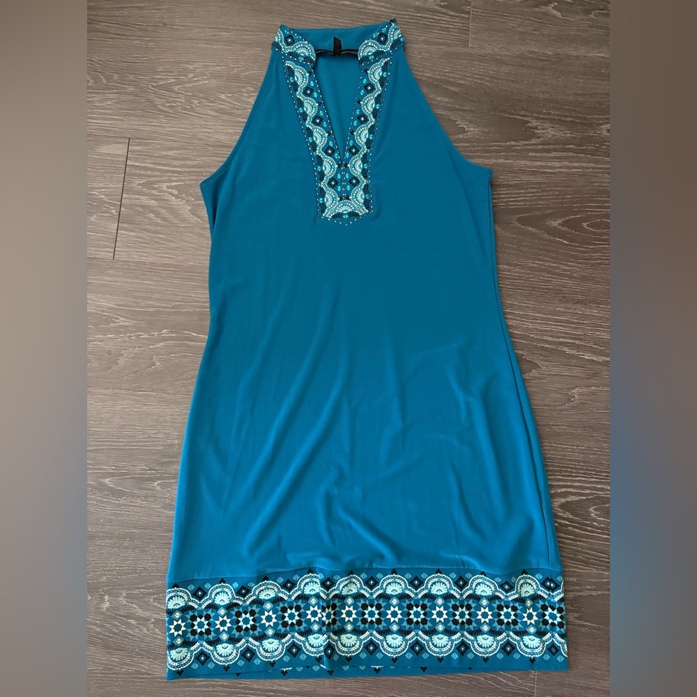 White House Black Market Blue Patterned Sleeveless Dress Size S